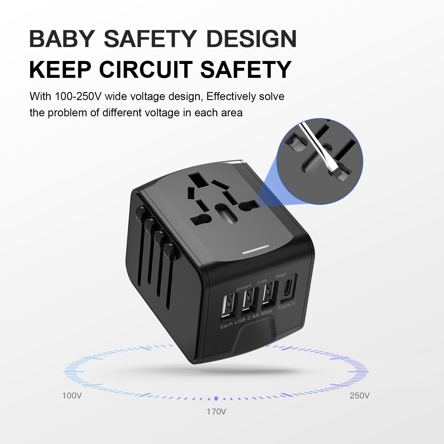 Multifunctional travel charger 3USB + TypeC multi-country universal socket American standard European standard British standard Australian standard charging base